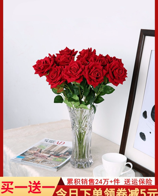 Hoa hồng mô phỏng Ngày lễ tình nhân bó hoa nhựa nhà hoa giả trang trí phòng khách cắm hoa trang trí hoa khô trang trí