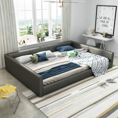 Giường tatami giường da giường đôi giường ba giường cỡ queen 2,2x2,4 mét phòng ngủ chính tối giản hiện đại giường gia đình trẻ em thứ hai