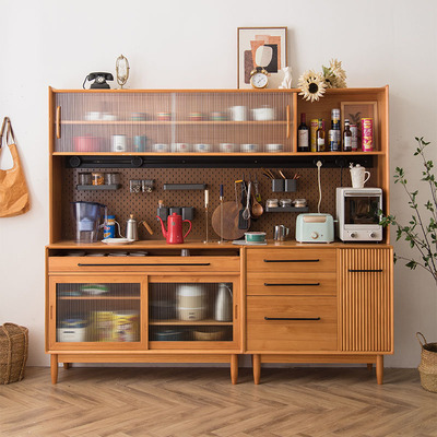 Tủ phụ tích hợp sát tường tủ cao tủ đựng đồ gia đình Tủ trà kiểu Nhật Bắc Âu ban phòng khách gỗ nguyên khối hàng đầu