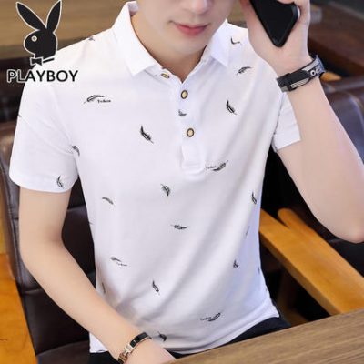 Xu hướng Playboy Phiên bản Hàn Quốc của áo sơ mi nam ngắn tay áo thun nam 2022 mới Áo phông nam ve áo quần áo trẻ trung mùa hè