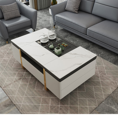 Bàn trà đá phiến kiểu mới hiện đại tối giản phòng khách gia đình bàn trà nâng điện đa năng kung fu một bàn trà