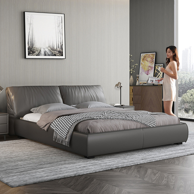 Công nghệ không giặt đồ Bắc Âu giường vải hiện đại tối giản ánh sáng sang trọng phòng ngủ chính nhỏ vải túi mềm lưu trữ giường đôi gỗ rắn