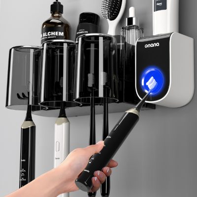 Giá để bàn chải đánh răng đục lỗ miễn phí cốc nước súc miệng cốc đánh răng cốc treo tường treo tường giá lưu trữ nhà vệ sinh bộ bể đánh răng