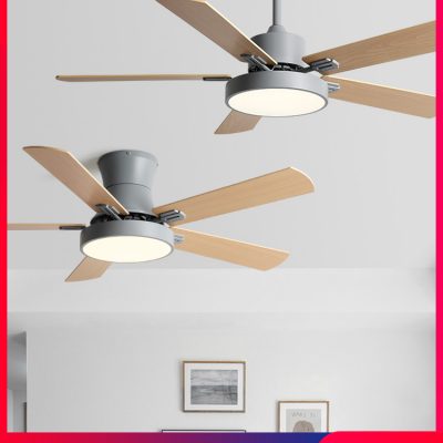 Bắc Âu quạt trần đèn nhà hàng nhà hàng quạt đèn phòng khách quạt trần gió lớn đơn giản hiện đại lá gỗ quạt điện đèn chùm