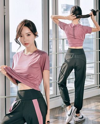 Bộ đồ thể thao nữ mùa xuân và mùa thu lỏng lẻo buổi sáng mùa hè chạy thể dục lưới màu đỏ chạy nhanh khô quần áo thể dục thông thường quần áo yoga