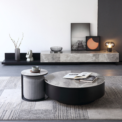 Ý nhẹ nhàng sang trọng nhập khẩu tủ kệ tivi có thể thu vào bằng đá phiến kết hợp bàn cà phê kết hợp kích thước tối giản phòng khách kéo dài tủ sàn