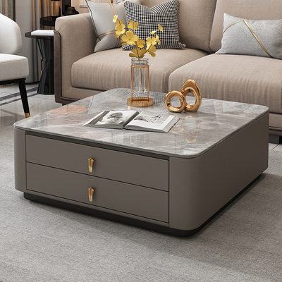 Ý tối giản tối giản bàn cà phê đá phiến vuông sáng phòng khách căn hộ cao cấp kích thước cao cấp bàn cà phê đá phiến kết hợp tủ TV