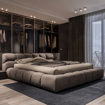 Công nghệ bắc âu giường vải hiện đại tối giản ánh sáng sang trọng phòng ngủ chính 1.8 giường mềm giường ngủ đôi tatami bằng gỗ cứng của Ý