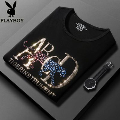 Playboy hot khoan áo thun nam ngắn tay xu hướng hàng hiệu cá tính cotton phối bông cộng với size áo thun nam nửa tay áo phù hợp tất cả các T