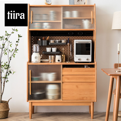 Tủ trà gia đình gỗ nguyên khối Tủ rượu kiểu Bắc Âu tích hợp dựa vào tường Phòng khách kiểu Nhật tủ cao tủ đựng đồ