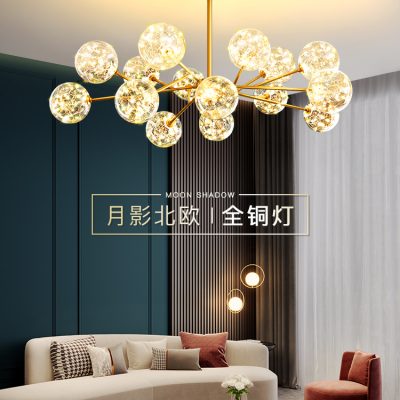 Bắc Âu phòng khách đèn chùm đèn phòng khách hiện đại tối giản đèn phòng ngủ đầy sao toàn bộ ngôi nhà gói đồng đèn phòng ăn