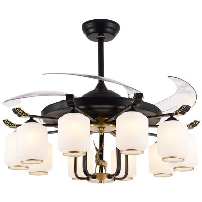 Đèn quạt phòng khách kiểu Trung Quốc mới 2021 phòng ăn nhà mới phòng ngủ gió lớn quạt vô hình tích hợp đèn chùm