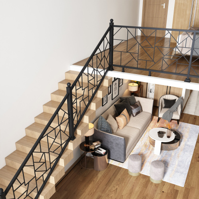 Cầu thang sắt lan can bằng gỗ rắn ban công lan can gác mái lan can cửa sổ bay lan can lan can đơn giản hiện đại có thể tùy chỉnh hàng rào