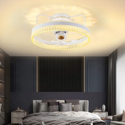 Quạt trần chuyển động Đèn quạt vô hình Bắc Âu đơn giản hiện đại phòng khách phòng khách phòng ăn thông minh dải tần điều khiển từ xa Đèn quạt trần điều khiển từ xa