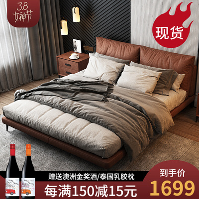 Công nghệ giường vải Bắc Âu hiện đại tối giản Ý tối giản đôi 1,8 mét nhẹ sang trọng phòng ngủ chính giường King giường cưới giường vải