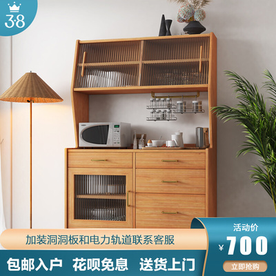 Tủ gỗ cứng kiểu Nhật tủ phòng khách căn hộ nhỏ cửa kính tủ đựng đồ kiểu Bắc Âu đơn giản dựa vào tường tủ cao