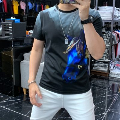 Mùa hè 2022 thương hiệu mới hợp thời trang độc quyền in kỹ thuật số áo phông ngắn tay nam hợp thời trang Phiên bản Hàn Quốc của xu hướng mỏng cổ tròn nửa tay