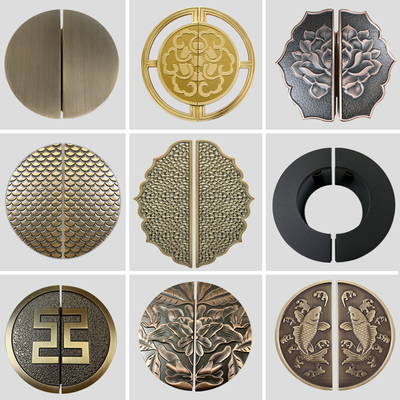 Logo tùy chỉnh khắc cửa kính tay nắm câu lạc bộ khách sạn mới Trung Quốc cổ tay nắm cửa bằng đồng cổ bán nguyệt cửa gỗ