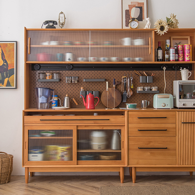 Tủ phụ Bắc Âu tích hợp dựa vào tường tủ cao tủ trà bếp đơn giản phong cách Nhật Bản toàn bộ tủ lưu trữ bằng gỗ nguyên khối Bảng lỗ