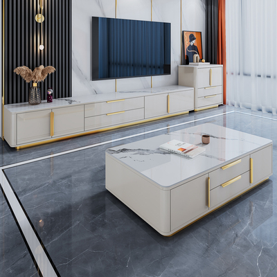 Bàn cà phê bằng đá phiến sang trọng nhẹ tủ tivi hiện đại tối giản kết hợp phòng khách chung cư nhỏ bộ tủ sàn 2021 new