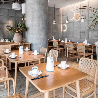 Ghế thẻ nhà hàng Mây tùy chỉnh bàn ghế gỗ kết hợp đơn giản lưới màu đỏ nhà hàng Nhật Bản nhà hàng sushi ghế quán cà phê