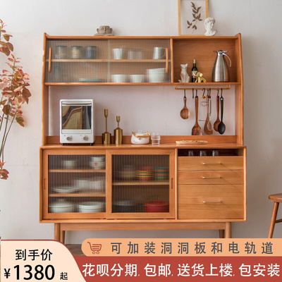 Tủ gỗ Bắc Âu hiện đại tối giản một bên dựa vào tường phòng khách phòng khách tủ trà phong cách Nhật Bản lưu trữ gỗ tủ cao