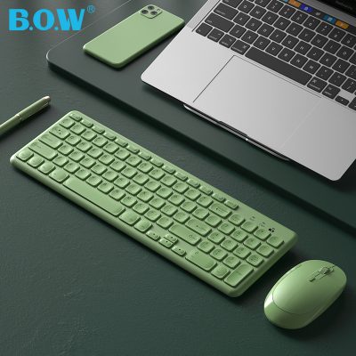 BOW Bàn phím và chuột không dây Hangshi bên ngoài máy tính xách tay mac máy tính xách tay tại nhà văn phòng gõ bàn phím và chuột im lặng đặc biệt cô gái dễ thương thao tác màu hồng cảm thấy tốt bluetooth di động nhỏ