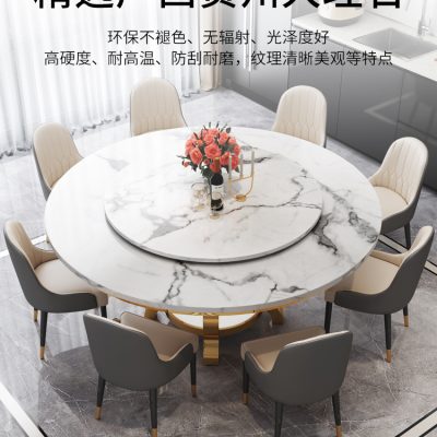 Bàn ăn nhập khẩu, mặt đá cẩm thạch sang trọng, bàn tròn xoay tiện lợi.
