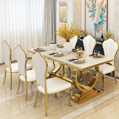 Bàn ăn nhập khẩu sang trọng, cao cấp, mặt bàn đá cẩm thạch.