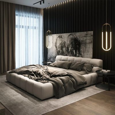Giường ngủ đôi phong cách Ý, công nghệ Bắc Âu hiện đại, tối giản, sang trọng.