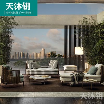 Bàn ghế sofa ngoài trời, chống thấm nước, làm bằng nan mây kết hợp chân nhôm.