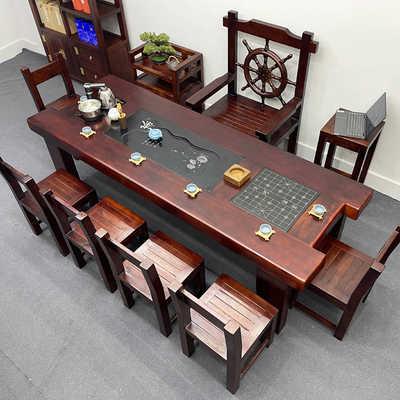 Bàn trà gỗ thuyền cũ và ghế kết hợp mới gia dụng Trung Quốc bàn cà phê gỗ rắn văn phòng Bàn trà Kung Fu Bộ bàn trà bộ trong một