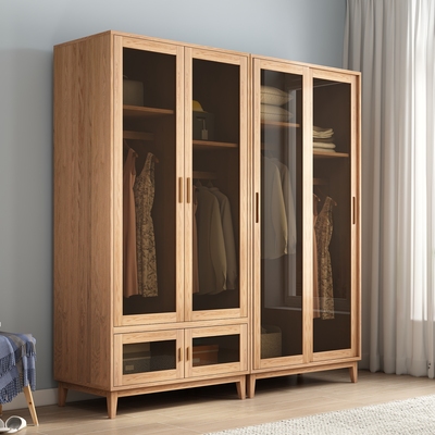 Tất cả gỗ nguyên khối gỗ sồi tủ quần áo kính cửa trượt phòng ngủ hiện đại tối giản ánh sáng cửa sang trọng kết hợp lưu trữ đồ nội thất Bắc Âu