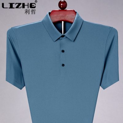 Mùa hè áo thun mỏng tay ngắn của nam giới quần áo lụa dâu tằm rộng rãi người cha trung niên không có dấu vết của nam giới áo thun đồng màu