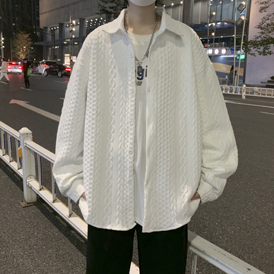 Áo sơ mi Jacquard nam mùa xuân và mùa thu in xu hướng áo khoác cao cấp phong cách Hồng Kông hàng đầu Nhật Bản dài tay áo sơ mi đẹp trai