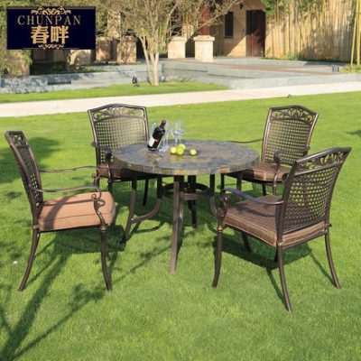 Springside ngoài trời bàn ghế nhôm đúc ngoài trời sân vườn bàn ghế kết hợp sắt rèn thư giãn Bộ đồ nội thất ngoài trời Châu Âu