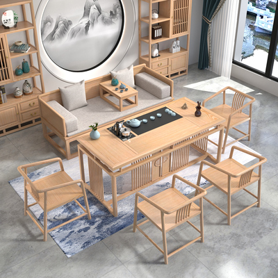 Bàn trà gỗ tần bì mới của Trung Quốc và ghế kết hợp bàn trà Zen cổ tất cả gỗ nguyên khối đơn giản hiện đại phòng trà nội thất nghệ thuật