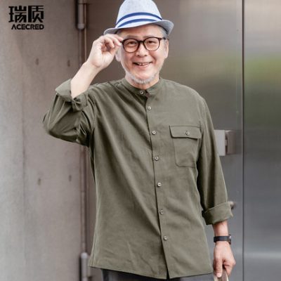 Mùa xuân và mùa thu Bố áo dài tay của người cha trung niên và người già Áo sơ mi mùa xuân của người đàn ông trung niên quần áo ông già ông già bên ngoài quần áo