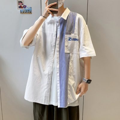 Áo sơ mi nam cao cấp tay ngắn mùa hè thiết kế phần ống tay áo năm điểm thích hợp Áo sơ mi nam phong cách Hồng Kông Nhật Bản DK đồng phục