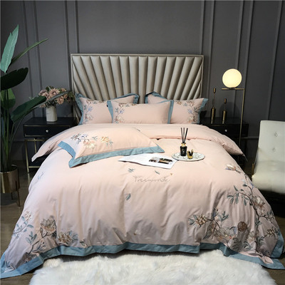 Phong cách Trung Quốc mới mùa thu và mùa đông bông dày chà nhám thoải mái bộ bốn mảnh của bộ chăn ga gối satin thêu cao cấp