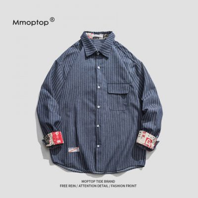 Mmoptop Nhật Bản dụng cụ retro áo sơ mi nam mùa hè mỏng phần của nam giới in triều thương hiệu áo khoác sọc áo sơ mi nam