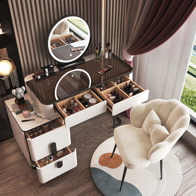 Bàn trang điểm kính sáng sang trọng hiện đại đơn giản cao cấp bàn trang điểm gỗ nguyên khối phòng ngủ căn hộ nhỏ tủ đựng đồ một bàn