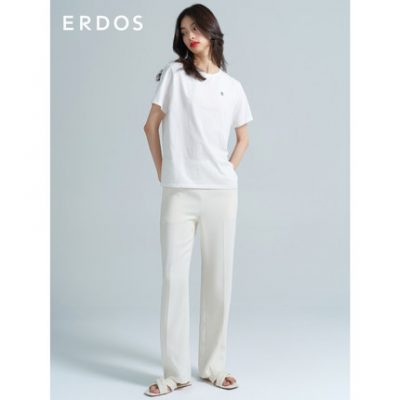 ERDOS phụ nữ 22 mùa xuân và mùa hè cotton mới thoáng khí và thoải mái áo thun ngắn tay màu đơn giản cơ bản màu trắng T giản dị