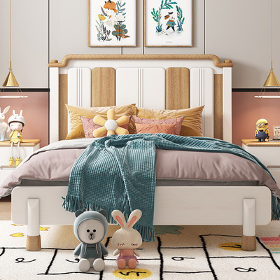 Trẻ em màu trắng Cherry Giường gỗ rắn Cậu bé Thiếu niên Cô gái Phòng ngủ Công chúa Giường đơn 1,35m Đồ nội thất Aurora