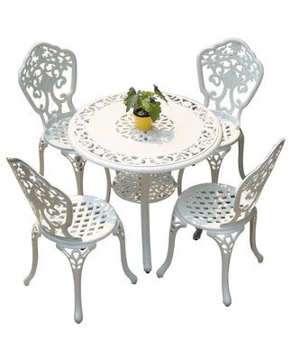 Sân ngoài trời Bàn ghế nhôm đúc màu trắng Nội thất kim loại Trang trí sân vườn Biệt thự Ban công ngoài trời Bàn ghế ăn bằng sắt rèn