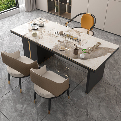 Bàn trà đá phiến sang trọng nhẹ đơn giản bàn trà lớn và ghế kết hợp trà Trung Quốc mới một bàn trà văn phòng hiện đại