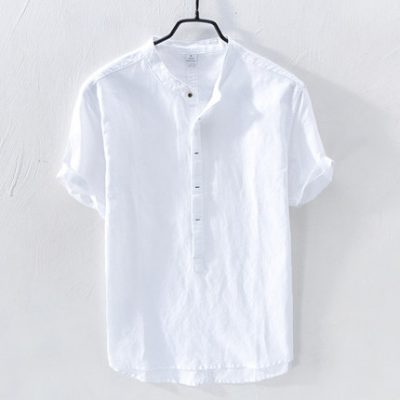 Linen ngắn tay áo sơ mi nam mùa hè mỏng t-shirt băng lụa cotton lanh phong cách Trung Quốc hàng đầu chất lượng cao áo sơ mi trắng đẹp trai người ruffian