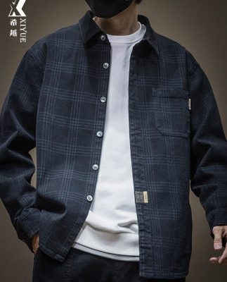 Kẻ sọc dài tay áo sơ mi nam 2022 mùa xuân và mùa thu mới màu đen của nam giới giản dị áo khoác nam kích thước lớn áo khoác mùa xuân