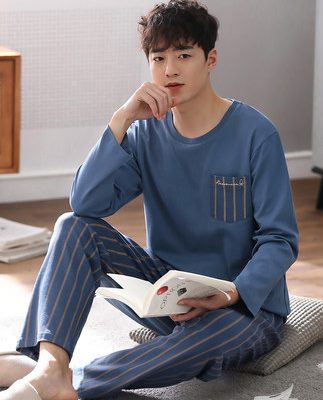 2022 bộ đồ ngủ mới của nam giới mùa xuân và mùa thu mô hình mùa thu cotton dài tay quần áo ở nhà mùa xuân và mùa hè bộ quần áo cotton mỏng