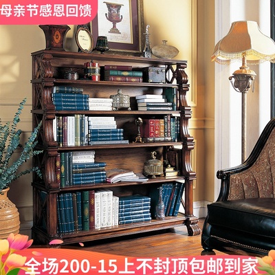 Kệ sách gỗ nguyên khối kiểu Mỹ Kệ kiểu Châu Âu Tủ sách màu óc chó Tủ trưng bày Tủ báo kiểu Mỹ Tủ sách trắng đốm